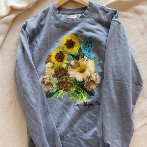 Petals And Peacocks Vintage Gray Floral Graphic Sweatshirt